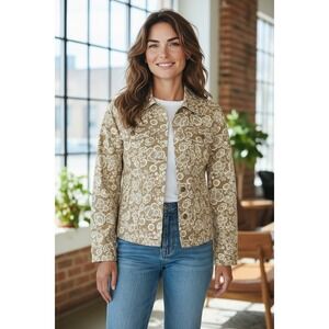 Joni B Womens Khaki Floral Print Button Up Jacket Size S